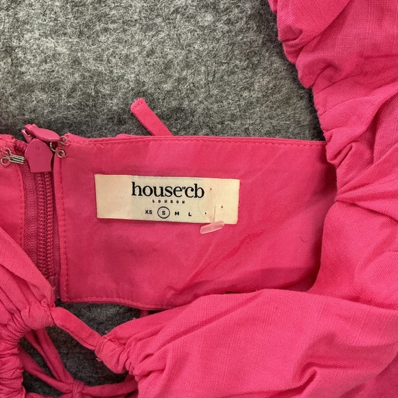 House of CB Baddie Glam Pink Puff Sleeve Mini Bandeau Crop Top Size S - Picture 2 of 3